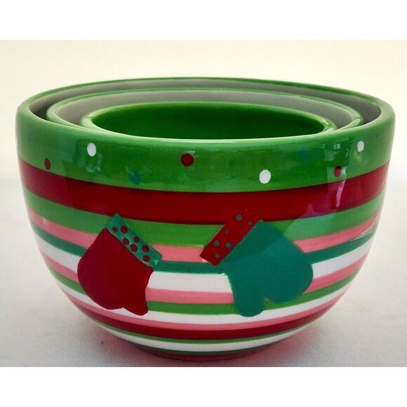Stacking Bowls-Boston Warehouse-Christmas/Holiday-Green White Red-Set of 3 - Picture 4 of 14